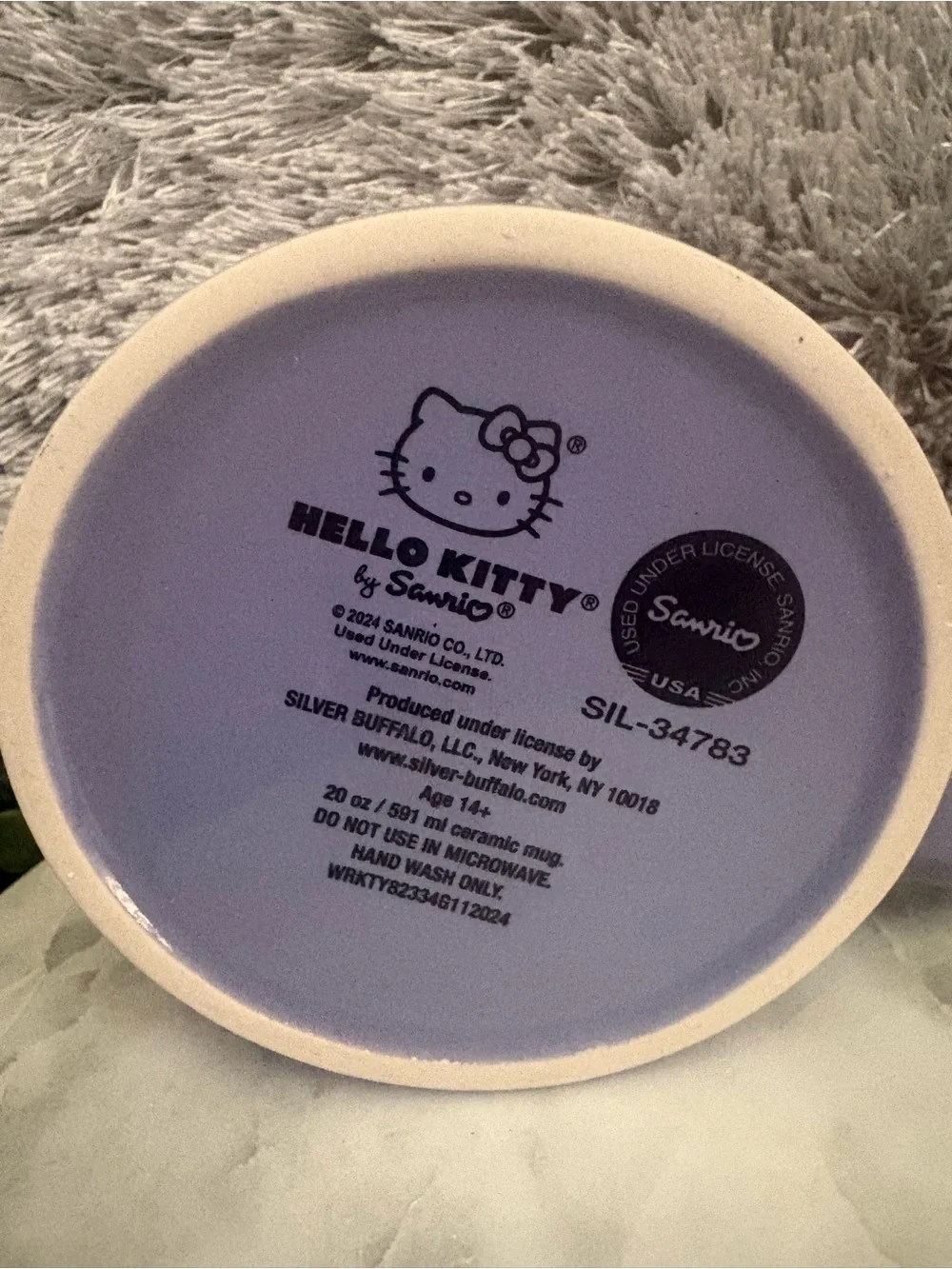 Sanrio Hello Kitty Lavender and Pink Ceramic Mug with Glitter Bow